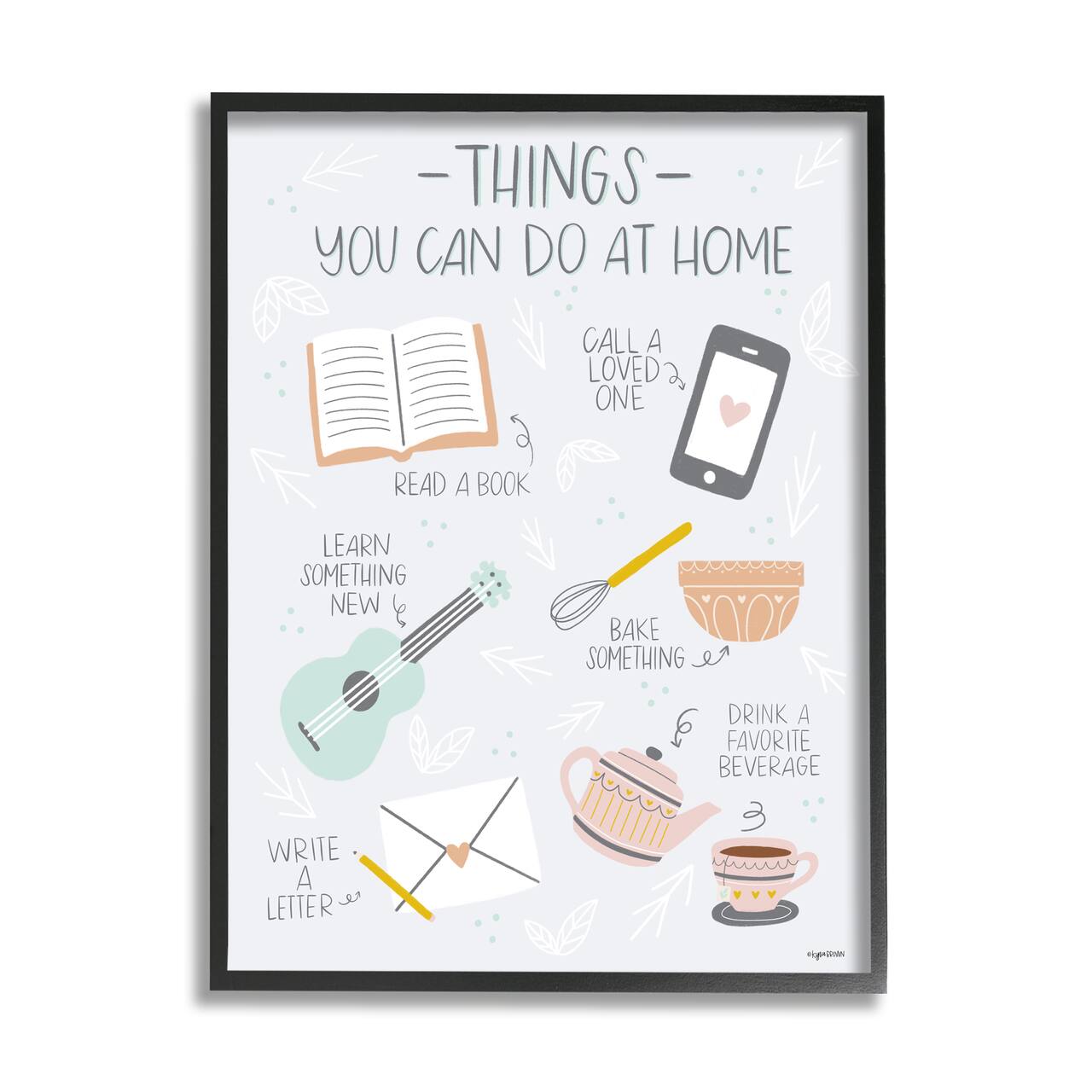 Stupell Industries Things To Do At Home Illustrated Self Care Guide in Black Frame Wall Art